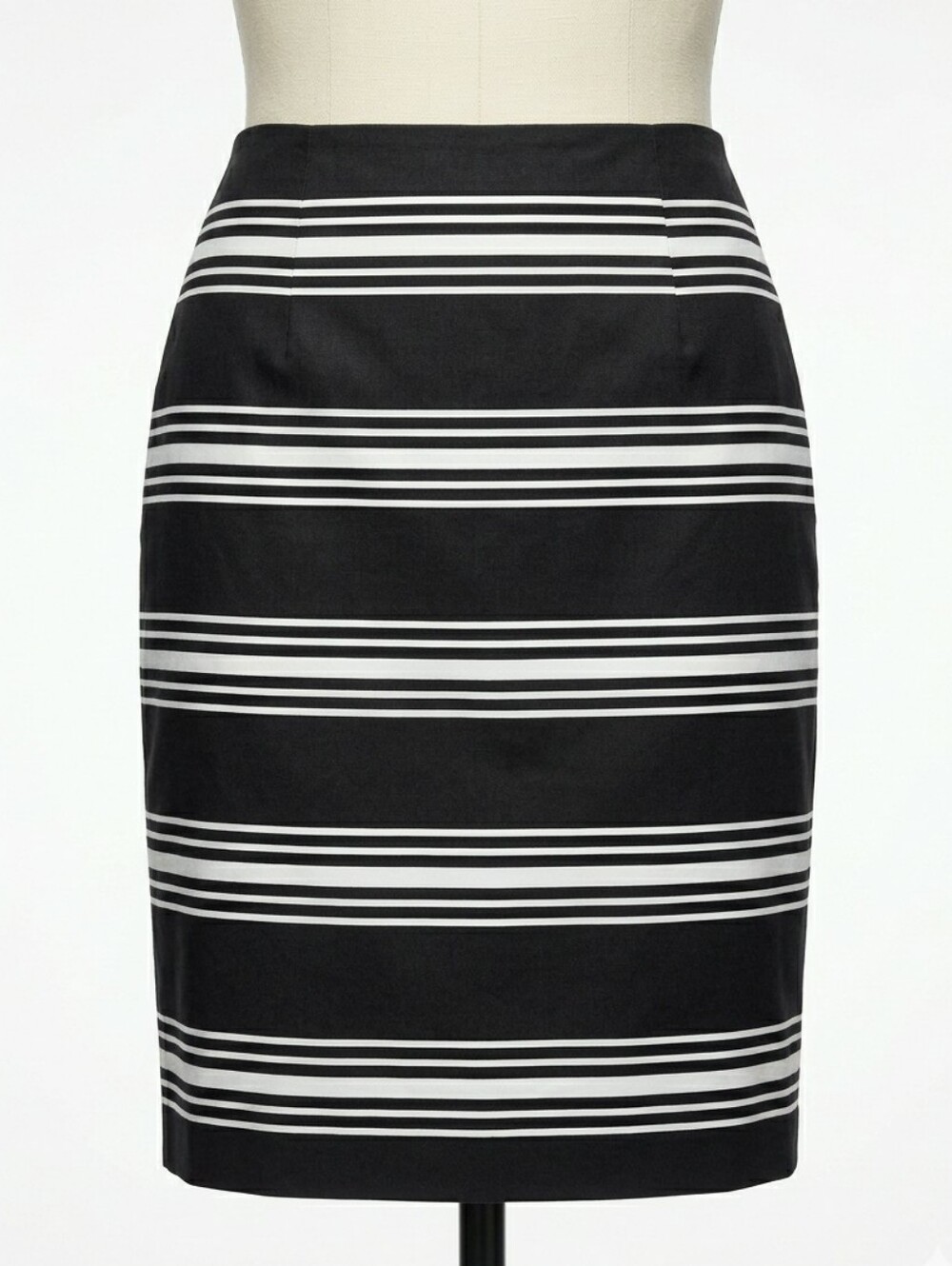 TALBOTS Navy White Striped Cotton Pencil Skirt Lined Petite 6P Classic Tailored